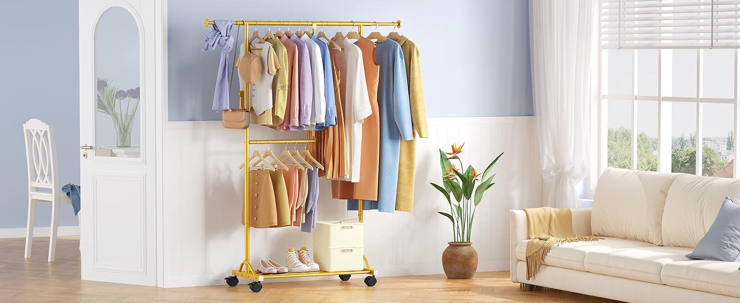 Кледистанд FAVOOOSTY на колесах: мобільний, металевий, регульований, чорно-білий (золотий), 89.50×39.00×161.20 см