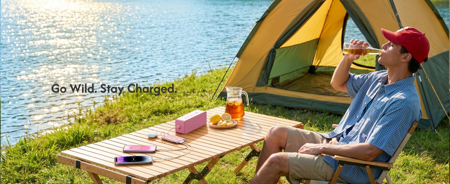 Повербанк VEGER 10000mAh 22.5W з вбудованим кабелем USB-C, рожевий