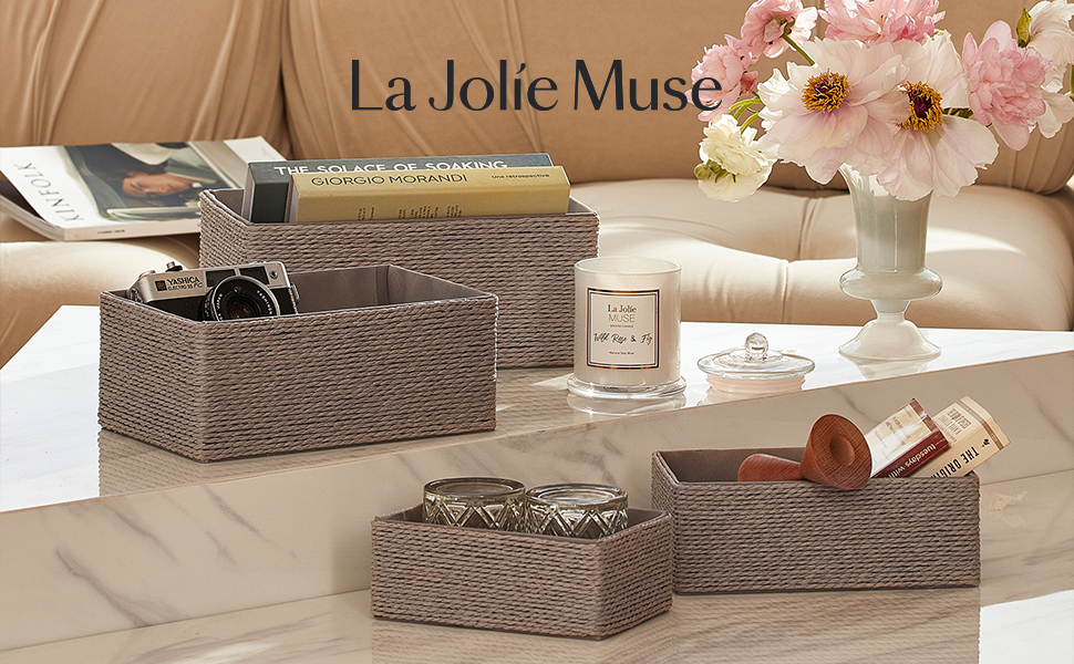 La Jolíe Muse набір кошиків для зберігання 4 шт – плетені паперові органайзери для косметики, шафи, ванної, спальні, вітальні, сірі