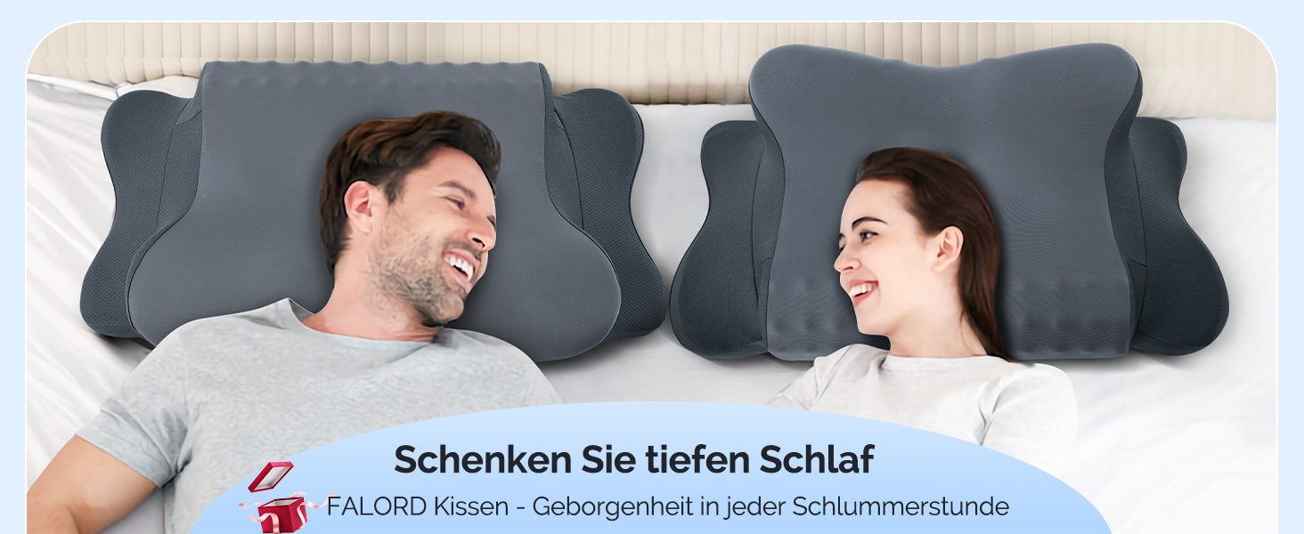 Подушка для шиї FAIORD, подушка з піною з пам'яті, ергономічна подушка для сну, подушка для підтримки шиї для тих, хто спить на боці, спині та животі, темно-сіра, 64 x 39 x 13 см