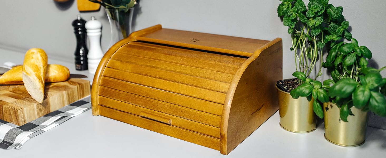 Дерев'яний хлібний ящик Creative Home | 38 x 28,5 x 17,5 см | Для хліба, булок, випічки | З відкидним кришкою | Натуральний хлібний контейнер для кухні
