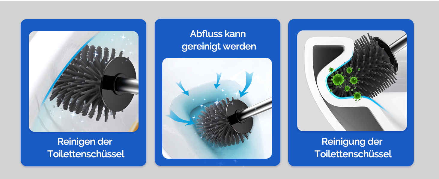 Набір для туалету Hamitor: щітка для унітазу з силікону та нержавіючої сталі, настінний монтаж без свердління, швидковисихаючий тримач, сріблястий