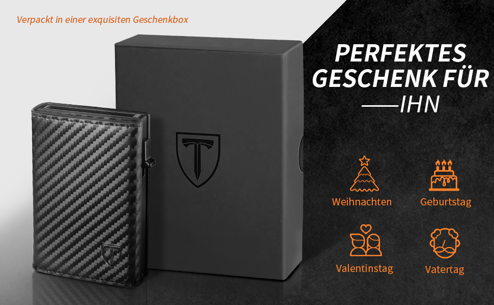 Чоловічий гаманець TENBST з відділенням для монет, преміум якість, RFID захист, slim дизайн, на 8-10 карт, з ковадлинного шкірозамінника, чорний