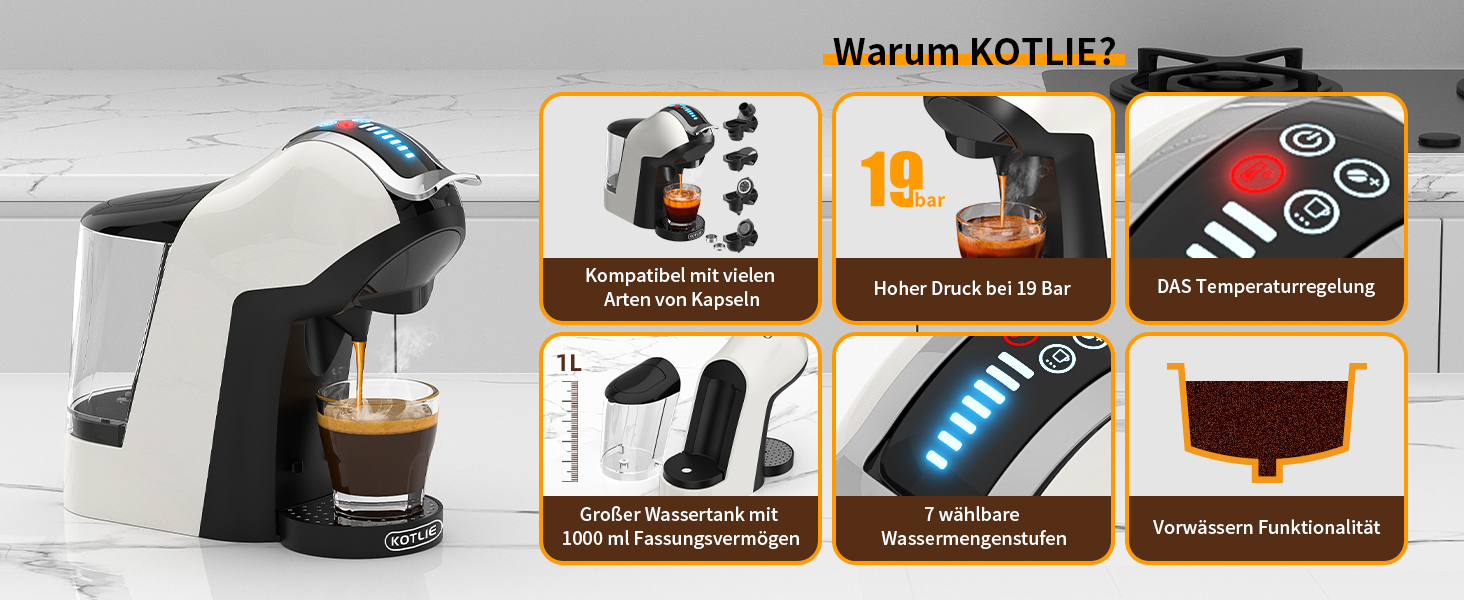 Кавомашина KOTLIE 5-в-1: капсули, кава, ESE (44 мм), регулювання, великий бак (EM-308A)