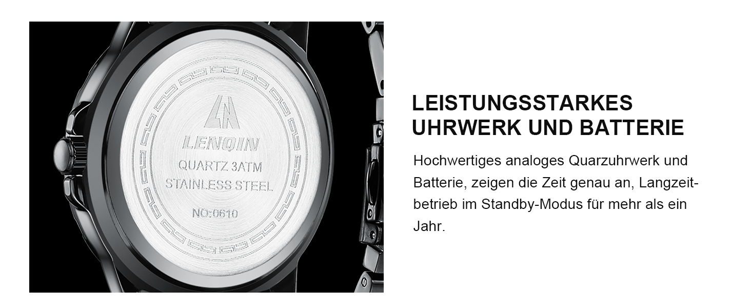 Годинник чоловічий LN LENQIN з нержавіючої сталі, водонепроникний, з датою, кварцовий, аналоговий, чорний, бізнес-стиль