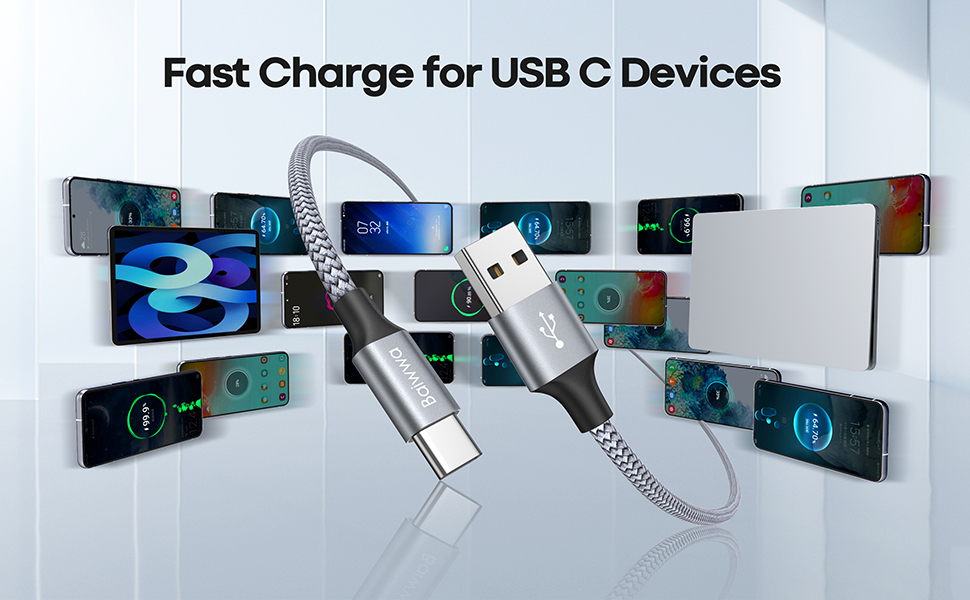 Кабель USB-C 1.5м, 2 шт. Швидка зарядка, нейлон, USB-A to USB-C для Samsung Galaxy, iPhone, Redmi, Pixel (сірий)