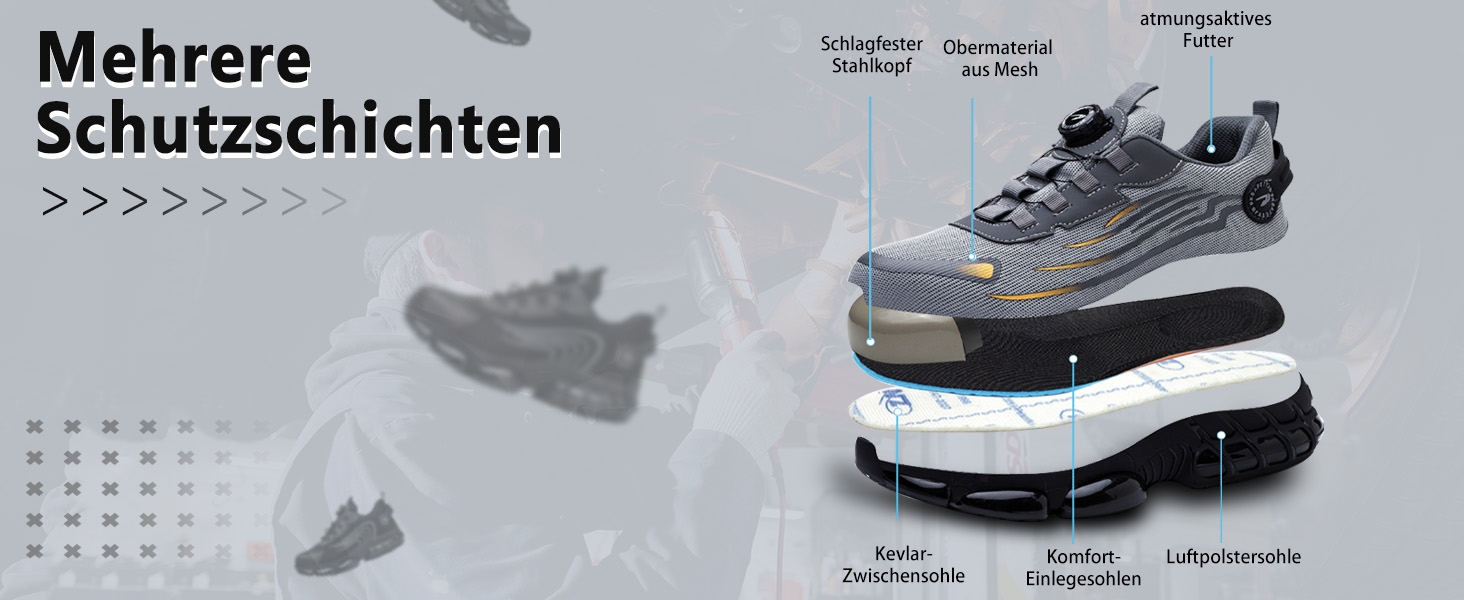 Робочі черевики Werkstein S3 Explorer 3.0: чоловічі та жіночі, з металевим підноском, дихаючі, легкі, спортивного стилю, чорні