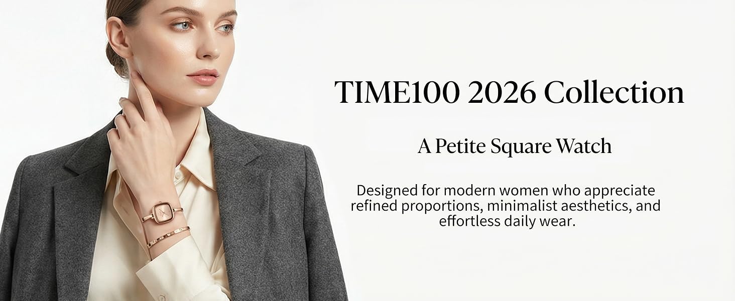 Жіночий набір TIME100: кварцовий годинник у золотисто-сріблястому кольорі, елегантний ланцюжок та браслет, мінімалістичний циферблат, загартоване скло