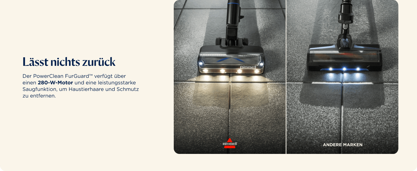 Бездротовий пилосос Bissell PowerClean FurGuard з акумулятором, 280W, самоочищувана щітка, світло FurFinder, HEPA-фільтр, акумулятор 2500 mAh, час роботи 50 хв, щітка FurGuard 4091N для видалення шерсті тварин