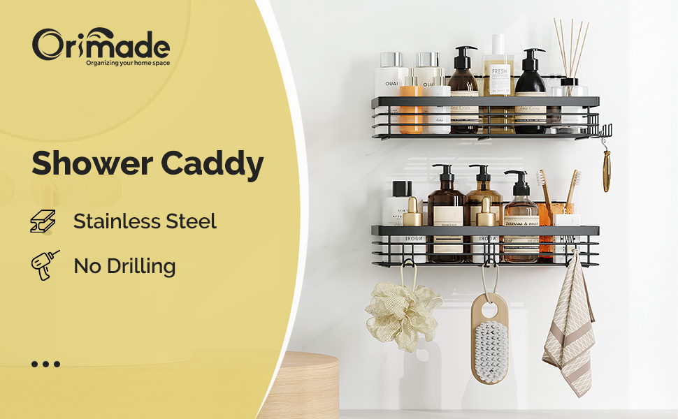 Набір душових корзинок Orimade з полицями та 5 гачками для ванної кімнати (3 шт., чорний)