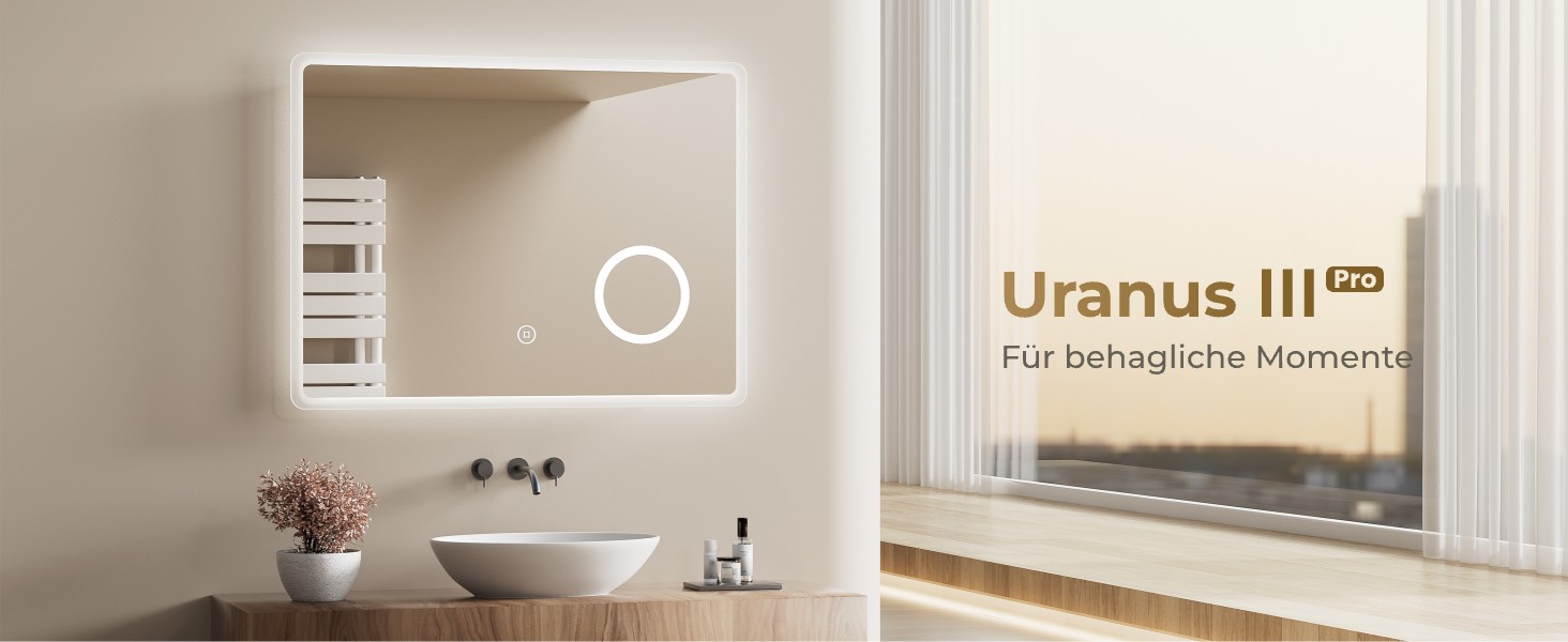 Дзеркало для ванної кімнати з підсвічуванням LED 80x60 см, регульоване, 3 кольори світла (3000K/4000K/6500K), антизапарник, вертикальна/горизонтальна установка, з 3x збільшенням