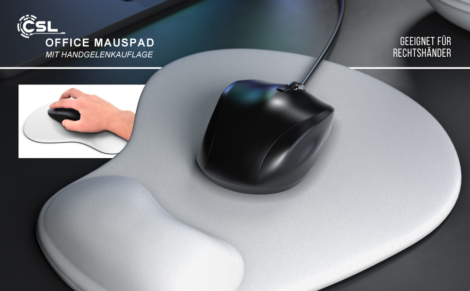 Кисетковий Mousepad CSL з гелевою підкладкою для зап'ястя - чорний/білий, ергономічний, водонепроникний, для геймінгу