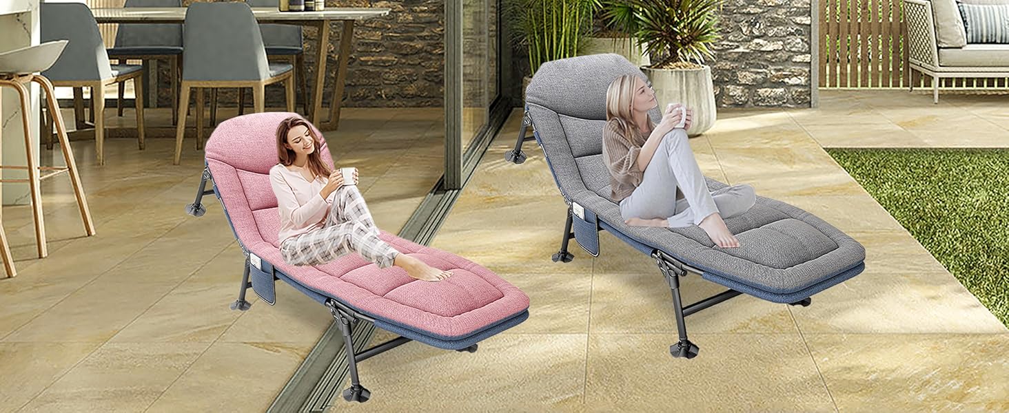 Розкладне ліжко-крісло для кемпінгу з матрацом, 6 положень спинки, ліжко для риболовлі, туристичне ліжко XXL, 65x190x30 см, односпальне, для гостей, сіре (2 шт.)