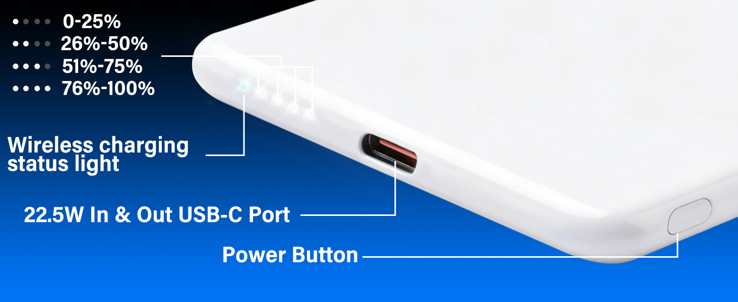 Power Bank MagSafe 5000mAh з PD 20W, QC 3.0, USB-C для iPhone 17/16/15/14/13 (Pro), білий