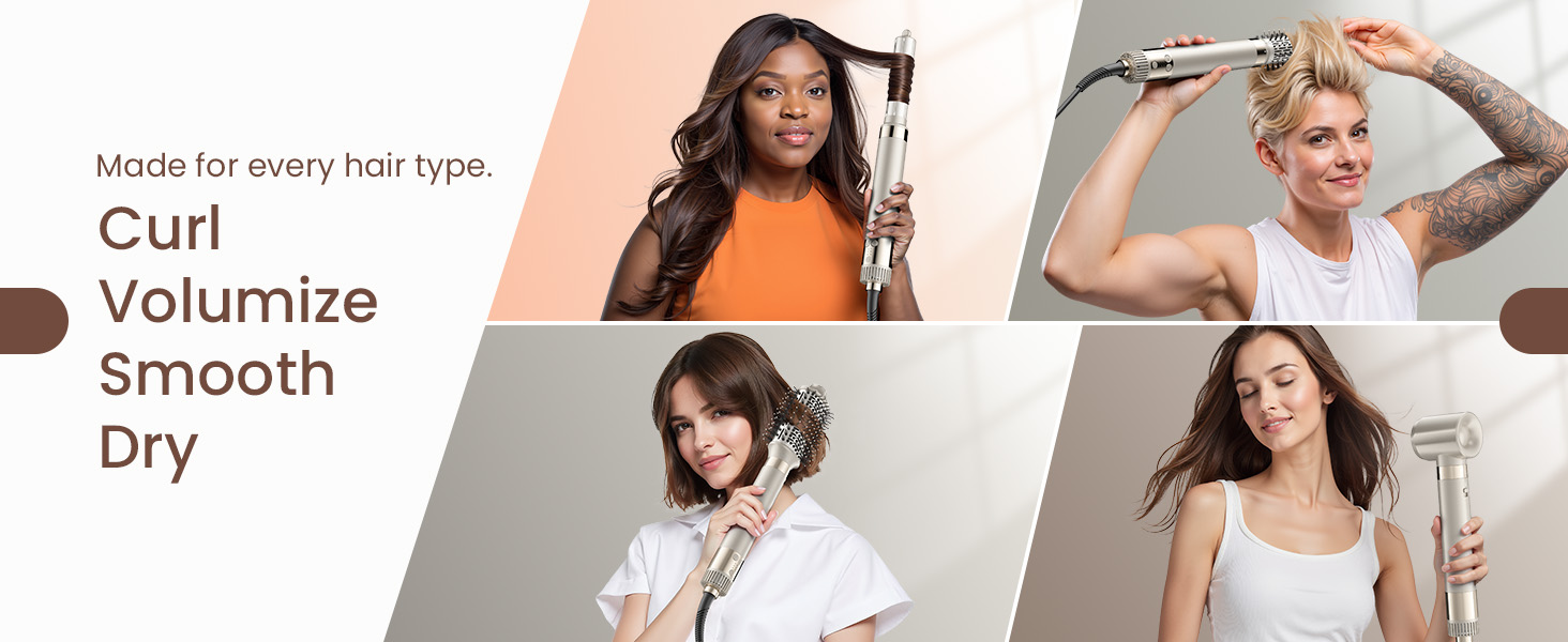 5-в-1 Airstyler: Іонний фен, локони, об'єм та випрямлення без шкоди для волосся | Легкий, для дому, Champagner Gold