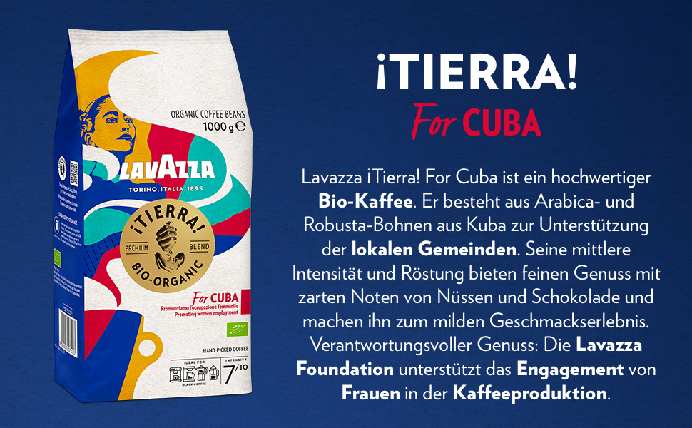 Кава в зернах Lavazza Tierra Bio-Arabica Cuba, органічна, для еспресомашин, легкий обсмаження, фруктово-квітковий смак, 1 кг