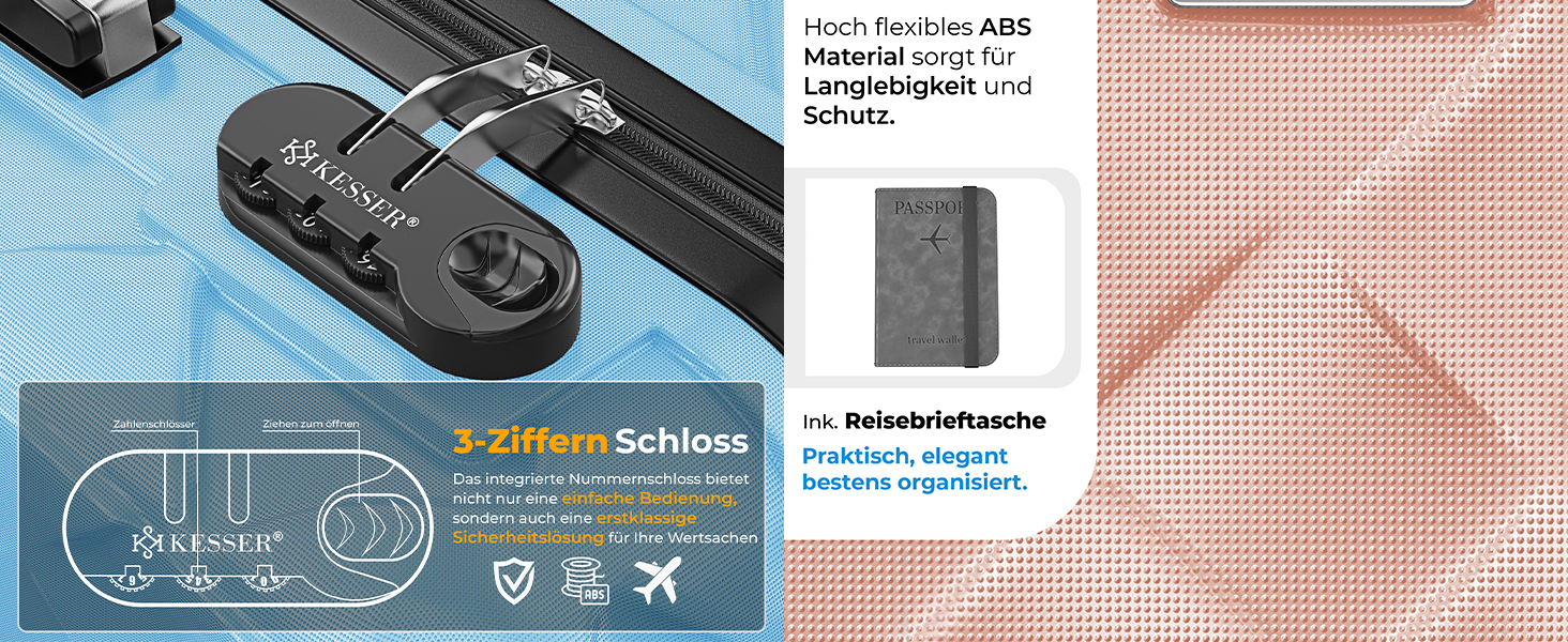 Чемодан KESSER® 120L з ABS-пластику з кодовим замком, вагами та органайзером, 75 см | Валіза на колесах для подорожей та бізнесу