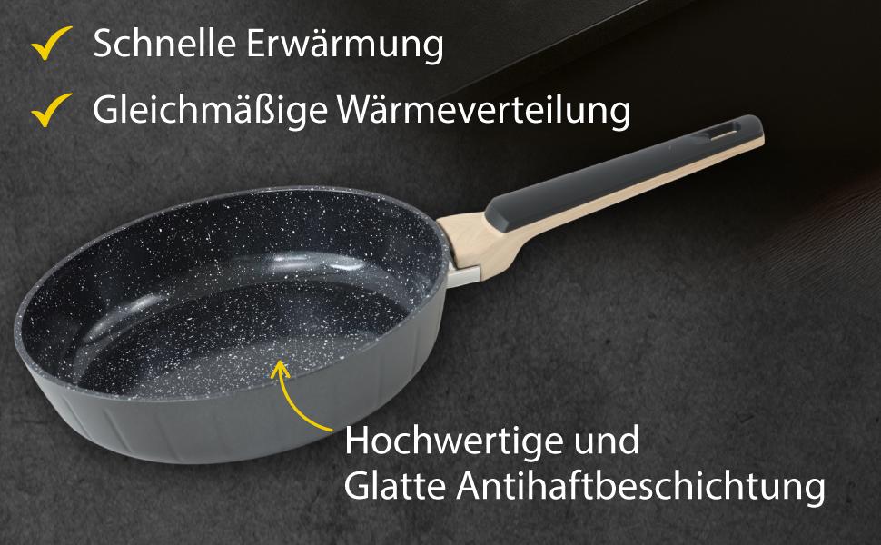 Набір сковорідок Pela Welle® Induktion, 5 предметів: 3 сковороди з покриттям та 2 кришки, чорний колір | Сковорода для індукційної плити, керамічне покриття, без PFOA, PFAS, PTFE