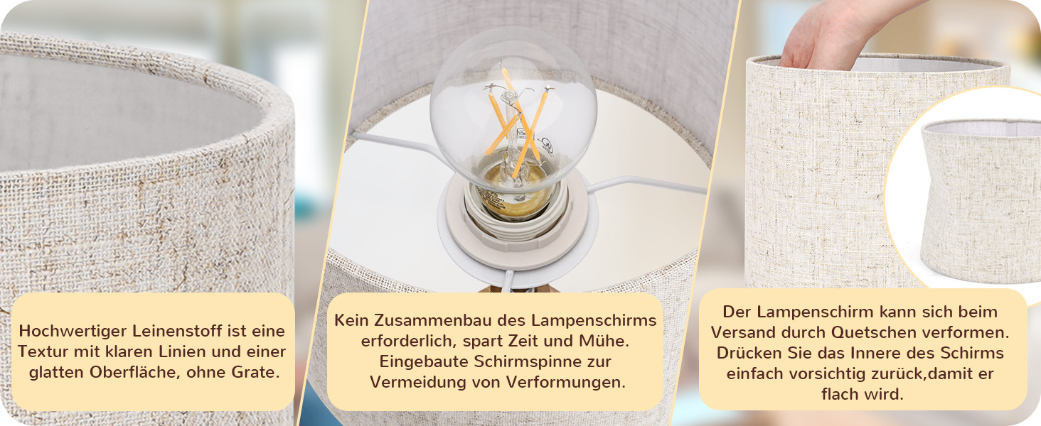 Настільна лампа EDISHINE з дерева, Е27, вінтажний стиль, бежевий абажур з льону, для спальні та вітальні