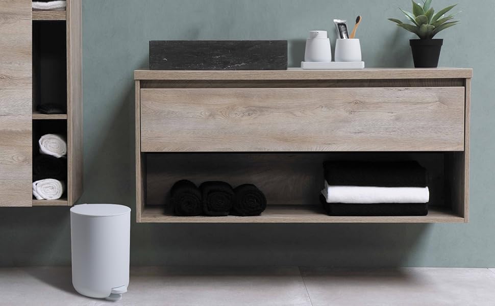 Набір для ванної кімнати AJEUNGAIN Grey, сучасний, 5 предметів: відро для сміття, тримач для туалетного йоржика, дозатор мила, стакан для зубної щітки та піднос