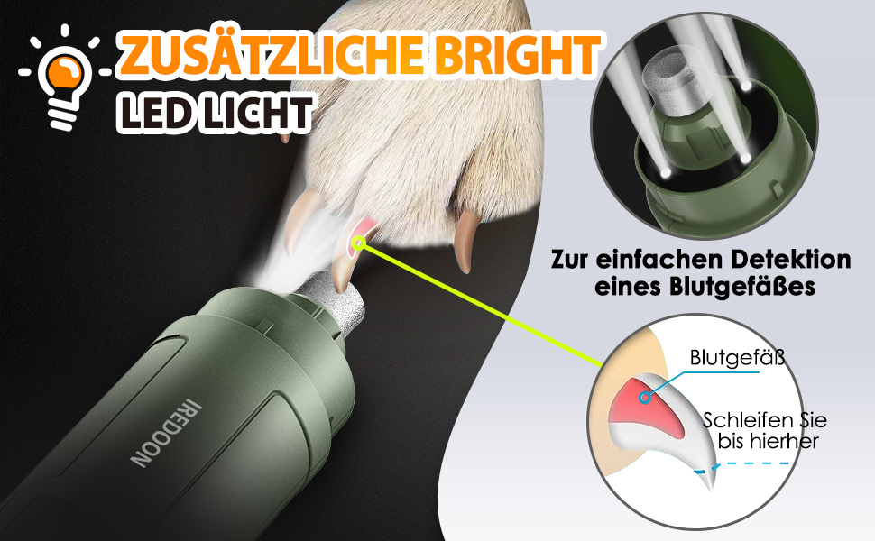 Шліфувальник для собак Profi Krallenschleifer: 3 швидкості, LED-підсвічування, тихий, перезаряджається, для великих, середніх та малих собак