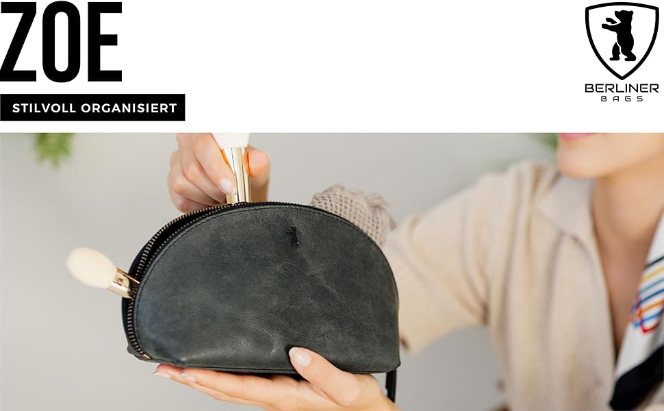 Косметичка з натуральної шкіри Berliner Bags Zoe, вінтажна, маленька, темно-сіра, органайзер для жінок і дівчат, пенал для косметики та аксесуарів