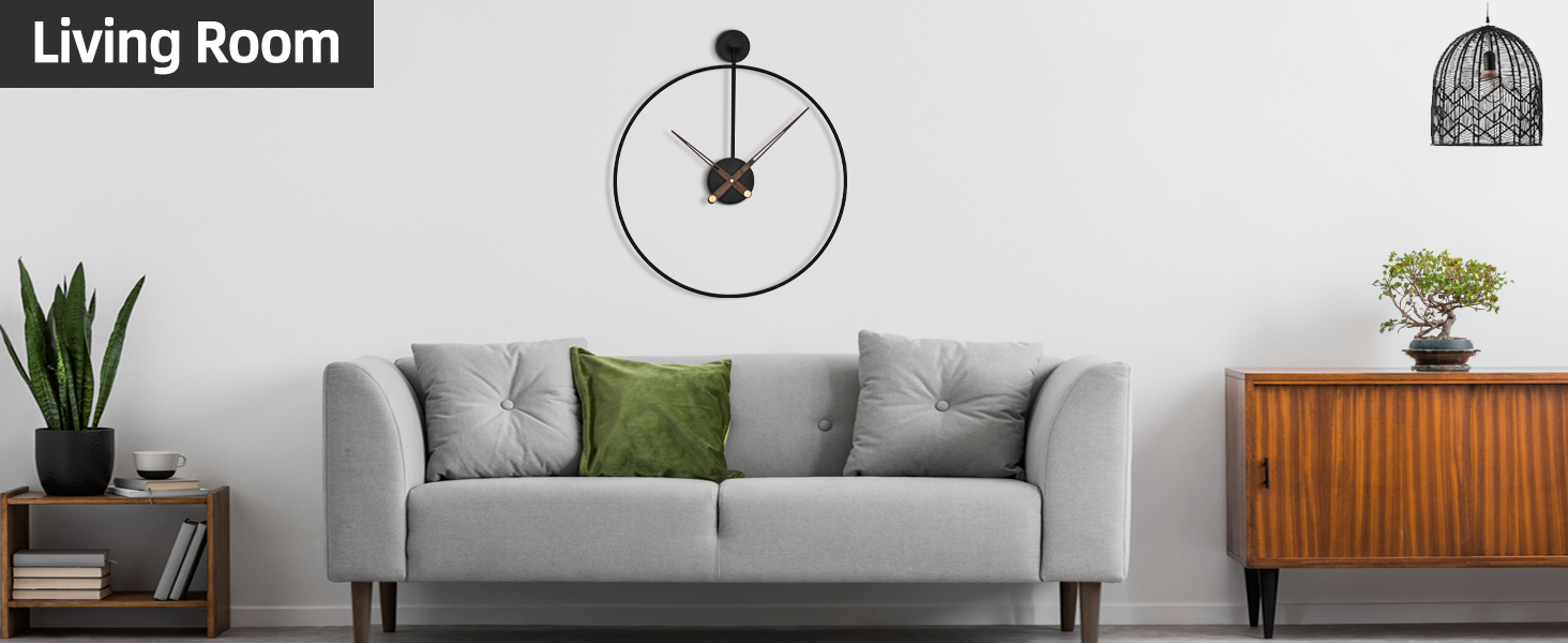 HAITANG Large Modern Living Room Clock, Black XXL Round Metal Wall Clock for Kitchen Office Bedroom, Vintage Wall Clocks, Battery Operated, Silent Clock Movement, Home Decoration, 60 cm