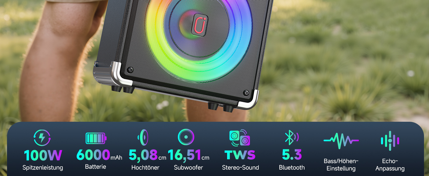 Караоке машина JYX з 2 бездротовими мікрофонами, портативна караоке система з підсвіткою RGB для дорослих та дітей - портативна Bluetooth караоке-бокс з мікрофоном та PA-динаміком, чорний Tx05