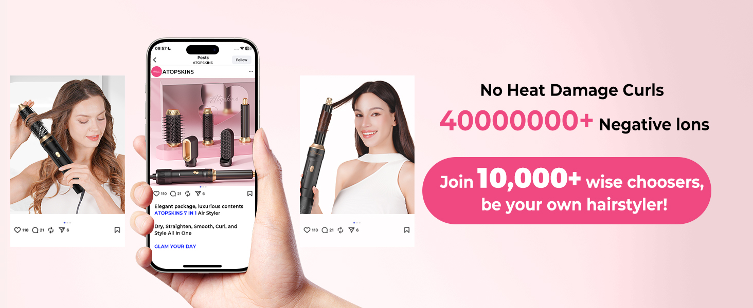 Набір для укладки волосся Atopskins 6 в 1: фен, плойка, щітка для об'єму | 1000W, чорно-золотий