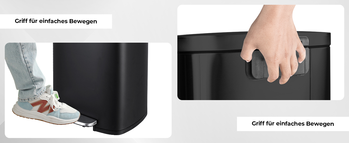 Відро для сміття LIFERUN 30л з кришкою, з м'яким закриттям, сталеве, з внутрішнім відром, для кухні, ванної кімнати, офісу, чорне