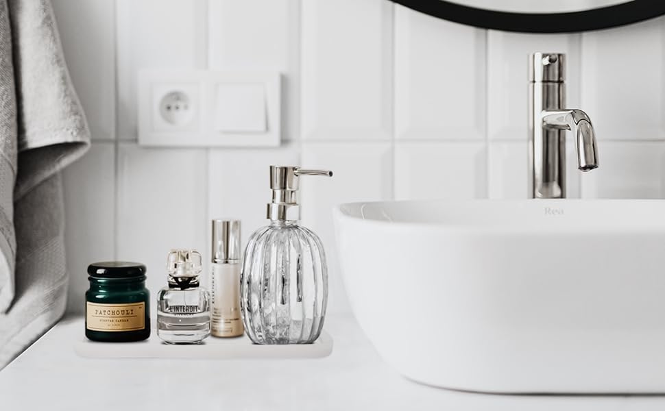 Тримач для мила з силікону для раковини, органайзер для кухні, ванної, туалетного столика, столу, зберігання губки, мила, щітки, макіяжу, пляшки, довговічний, 2 шт. (23.5 x 9.5 x 1.4 см, прозорий)