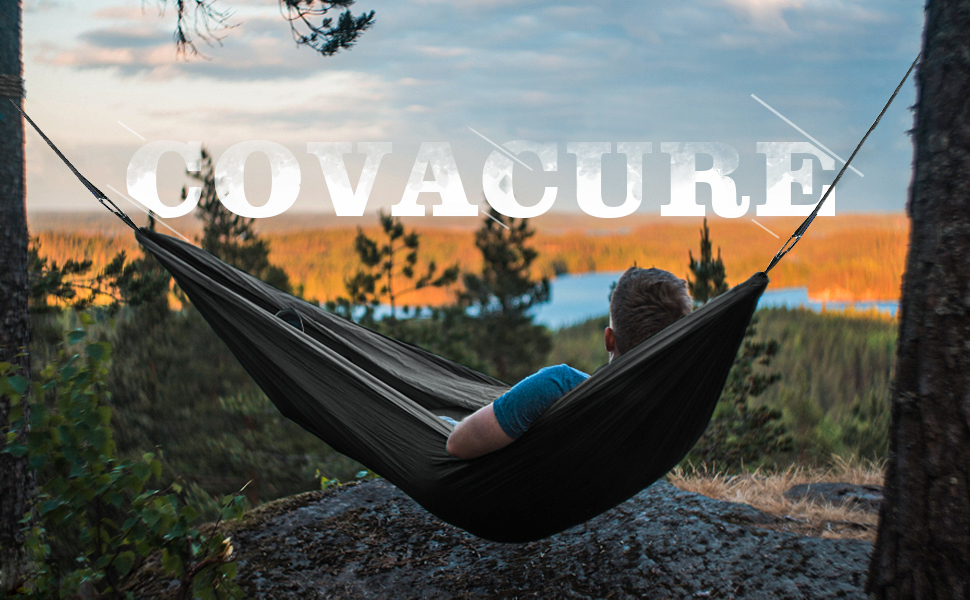 Гамак COVACURE з москітною сіткою для двох, 350 кг, 290x140 см, ультралегкий туристичний гамак для кемпінгу, саду, виживання (чорний)