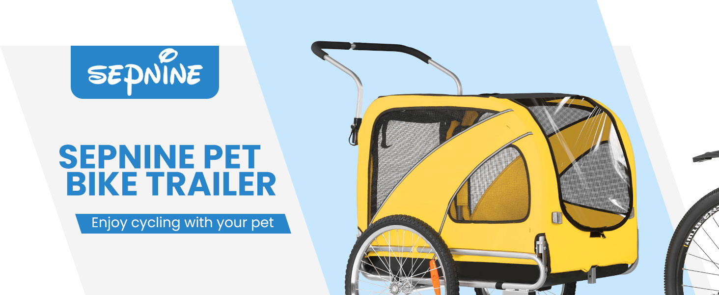 SEPNINE® Причіп для собак на велосипеді XL, 2-в-1: причіп та візок для бігу, з відбивачами та гальмом, матеріал 600D Oxford Canvas, максимальне навантаження 40 кг, помаранчевий (жовтогарячий)