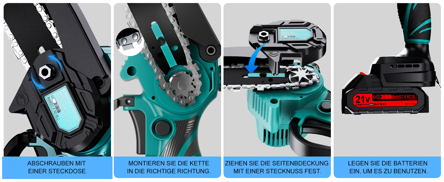 Акумуляторна міні-пилка Olubfdh 4000mAh, 6 дюймів, з автоматичним змащенням, 2 акумулятори 2000mAh, для стрижки гілок та дерева