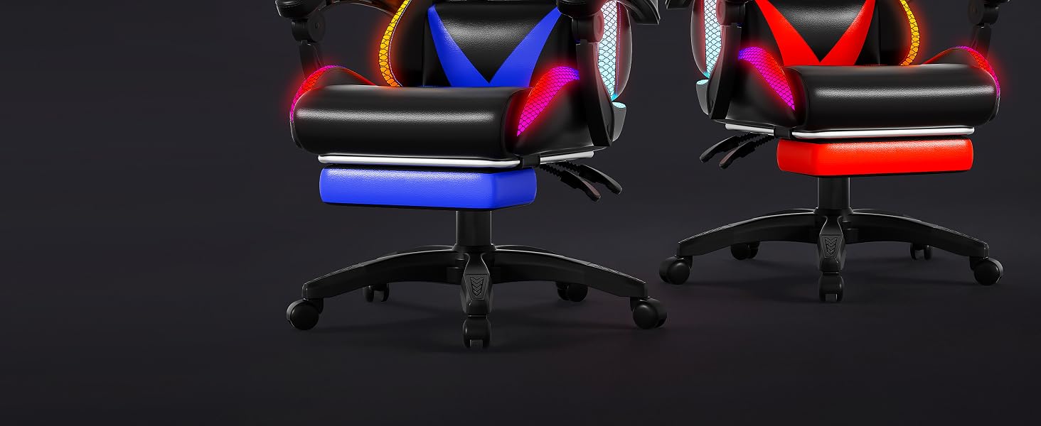 Геймерське крісло Czlolo RGB LED з підставкою для ніг, ергономічне, для дорослих та дітей, блакитне