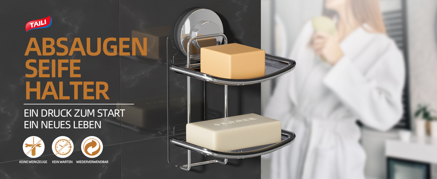 Хромована мильниця з піддоном для води, настінна, без свердління, для ванної кімнати та кухні (5 кг)