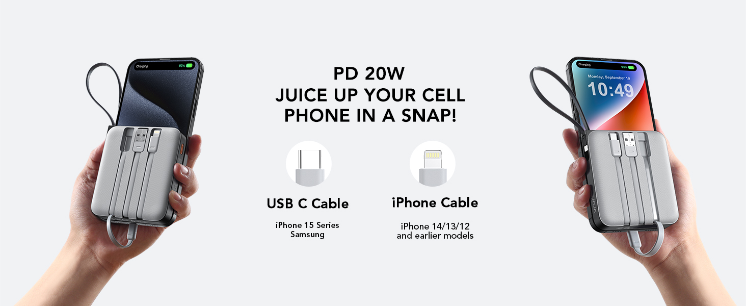 Power Bank VRURC 10000mAh з кабелем: компактний павербанк USB-C, швидка зарядка 22.5W, LED-дисплей, сумісний з iPhone, Huawei (зелений, чорний)
