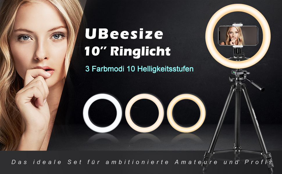 Кільцеве світло UBeesize 12 дюймів з штативом, 50 дюймів для стрімінгу, макіяжу, YouTube, фотографії