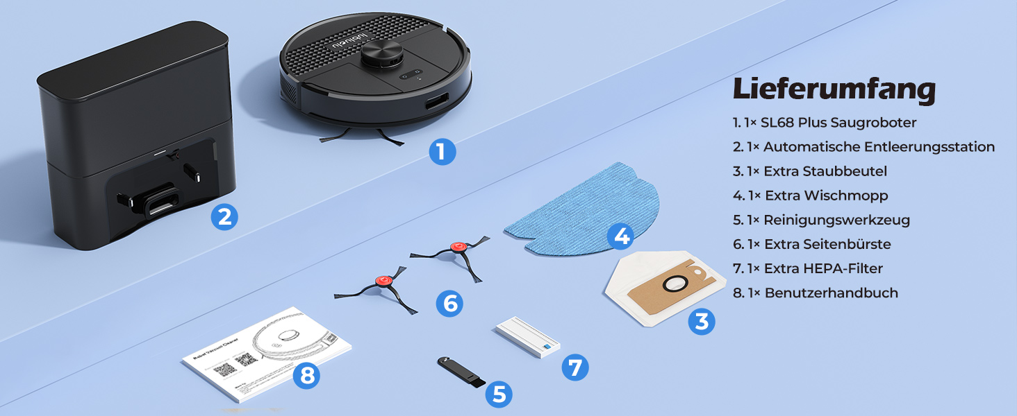 Робот-пилосос Lubluelu SL68 Plus 3-в-1 з вологою, 4500Pa, лазерна навігація, керування через додаток, 24 зони заборони, для тварин, килимів