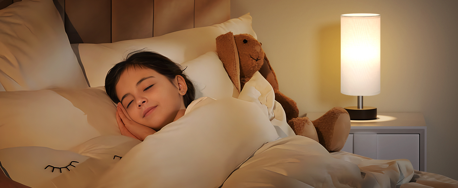 Нічна лампа Kakanuo з 3 колірними температурами, біла, з вимикачем, абажур з льону, для вітальні, спальні, офісу, дитячої кімнати (LED лампа в комплекті), колір A-білий+чорний