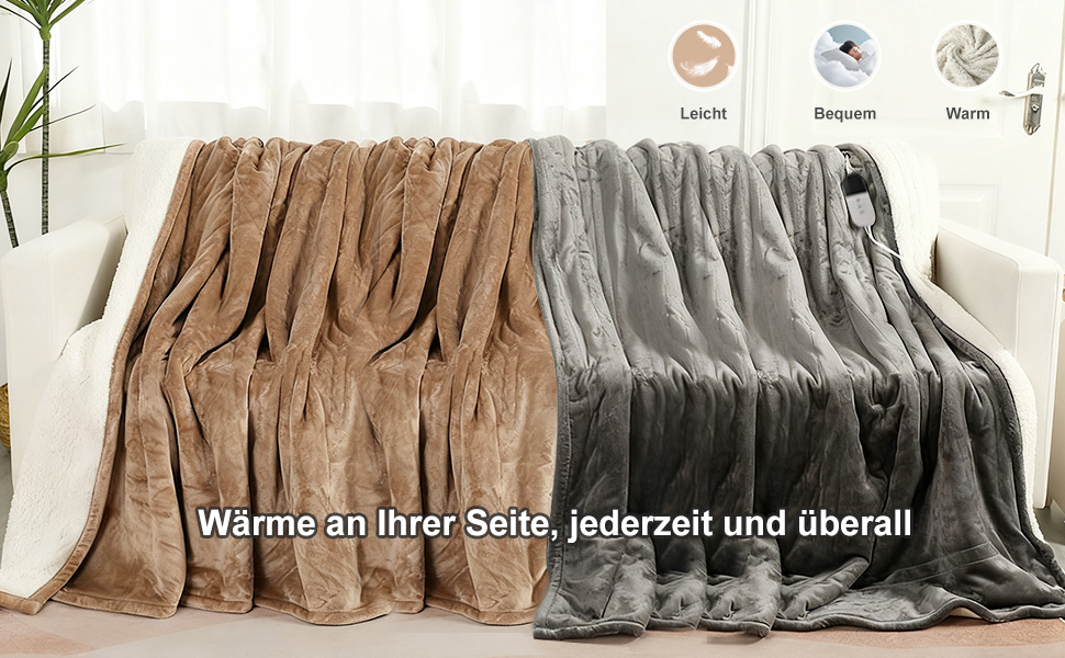 Електрична ковдра COZYTY 150x200 см з таймером та захистом від перегріву, фланель, 6 режимів нагріву, сіра