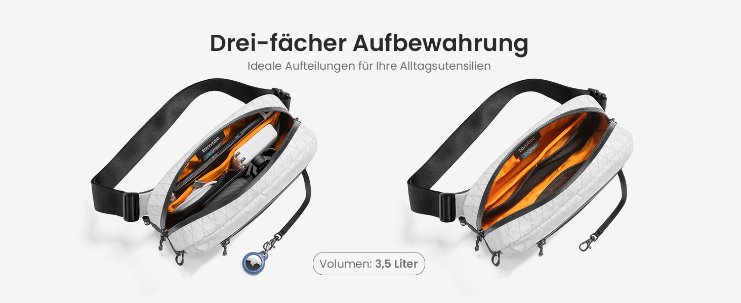 tomtoc Сумка на плече Sling Bag 3.5L з RFID-захистом - водонепроникна, для Switch, iPad mini, EDC, подорожі | X-pac White