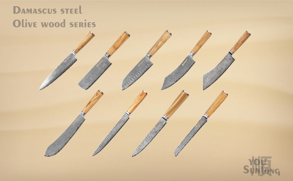 Японський ніж YOUSUNLONG Pro Gyuto 255мм з дамаської сталі - професійний кухонний ніж з дерев'яною ручкою та шкіряною піхвою
