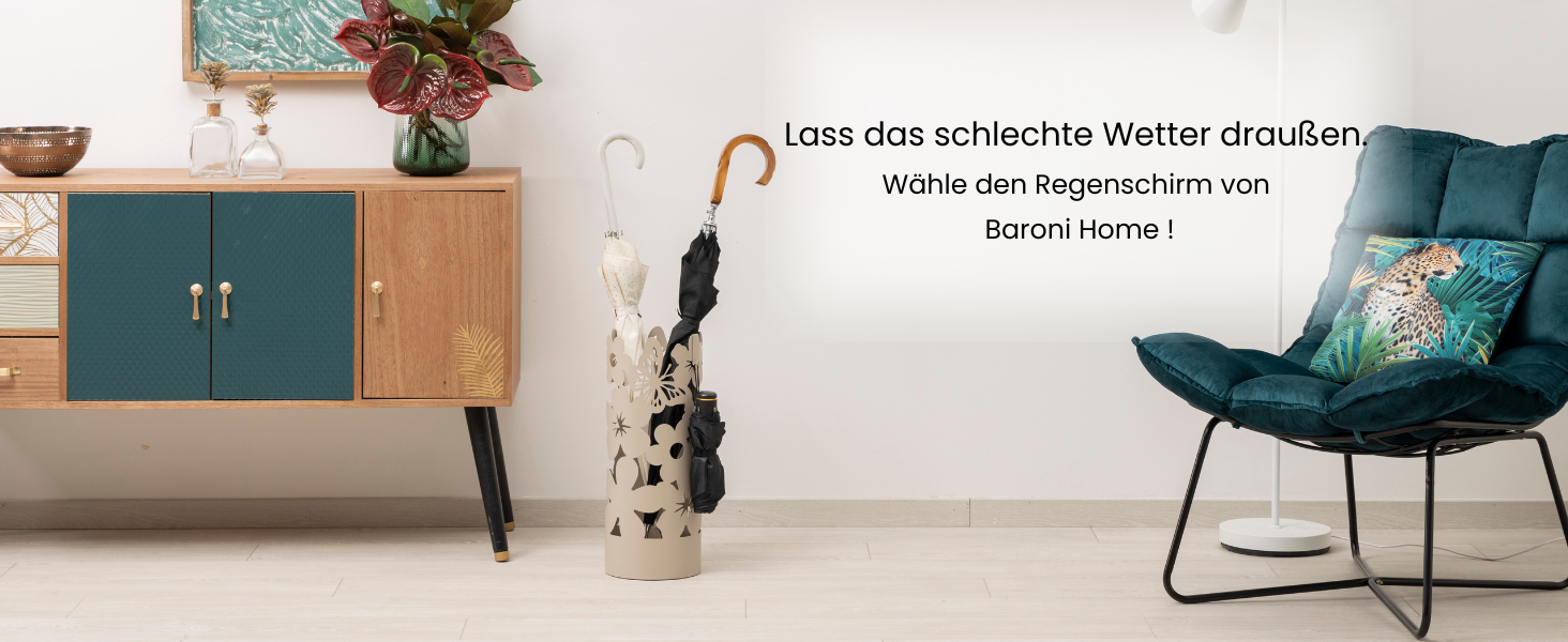 Підставка для парасольки Baroni Home: сучасний дизайн, метал, квіти, 2 гачки, знімний контейнер, 19x19x49 см (білий, тауп)