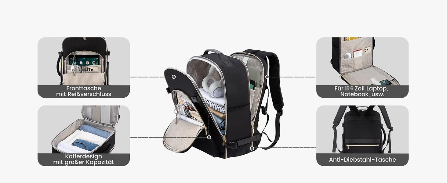 LOVEVOOK Рюкзак для ручної поклажі, 40L, для подорожей, ділових поїздок, вихідних, для ноутбука 17