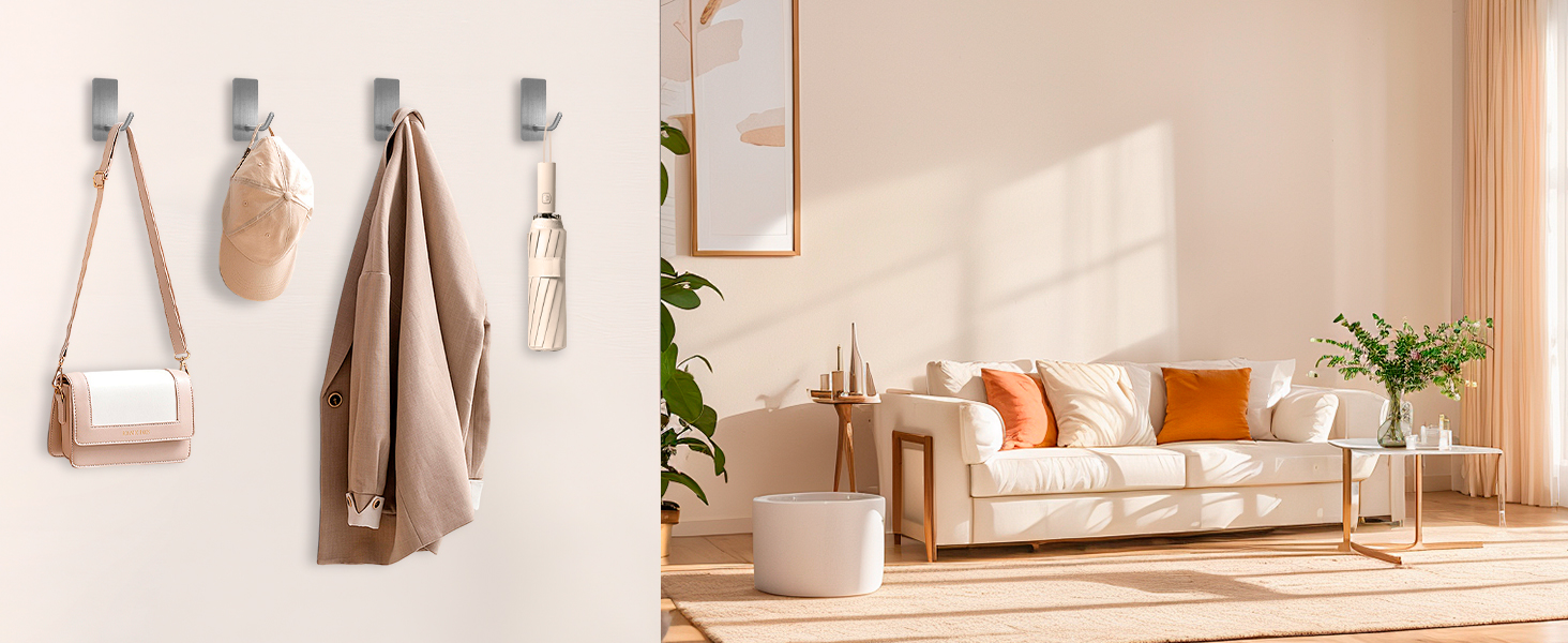 Набір тримачів для рушників без свердління, 10 шт. Самоклеючі гачки з нержавіючої сталі 304, надміцні, для великих предметів, настінні гачки для ванної, туалету та кухні, стійкі до корозії, срібні