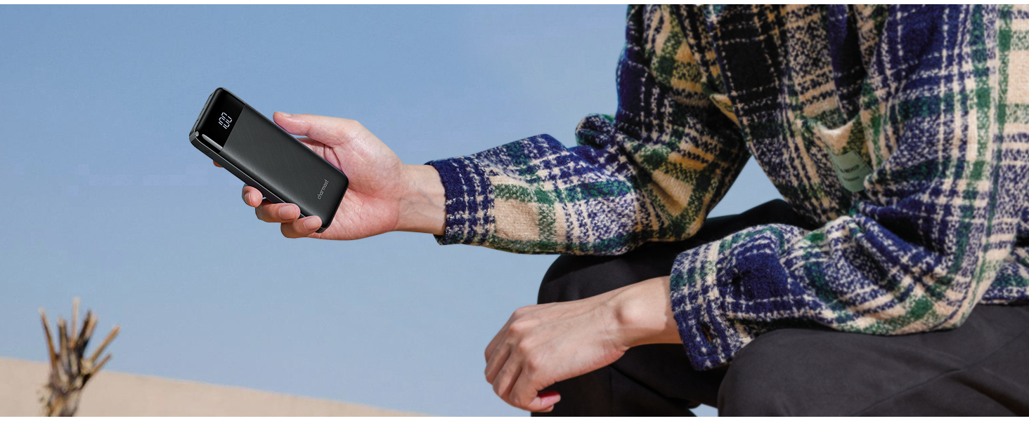 Power Bank Charmast 10000mAh з 6 виходами, USB-C, LED-дисплеєм, 4 кабелями, чорний