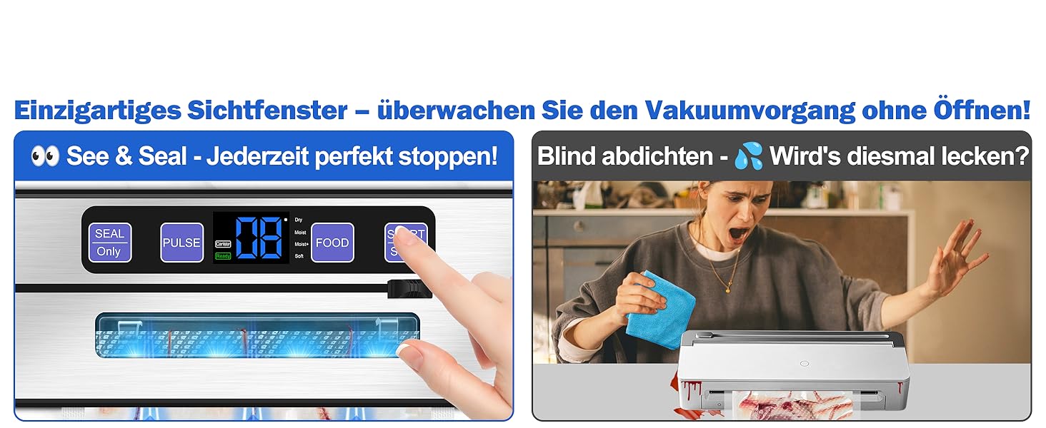 Вакуумний упаковник KLGFI 7-в-1: професійний, з подвійною зварювальною лінією, з різаком та цифровим таймером, комплект з 50 пакетами, срільно-чорний