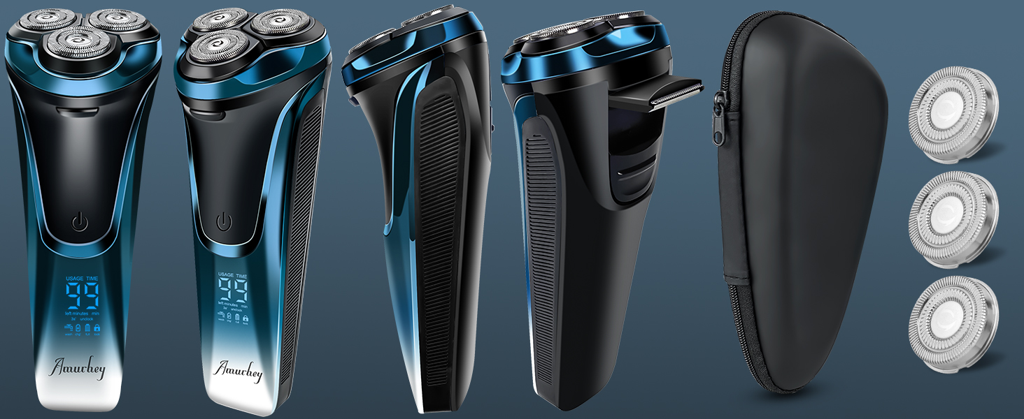 Електричний чоловічий бритва з 3 насадками, зарядним пристроєм та чохлом для подорожей, Snapbuy. Вологостійкий бритва IPX7 для сухого та вологого гоління, з прецизійним тримером та функцією стрижки бороди. Час роботи: 99 хвилин.