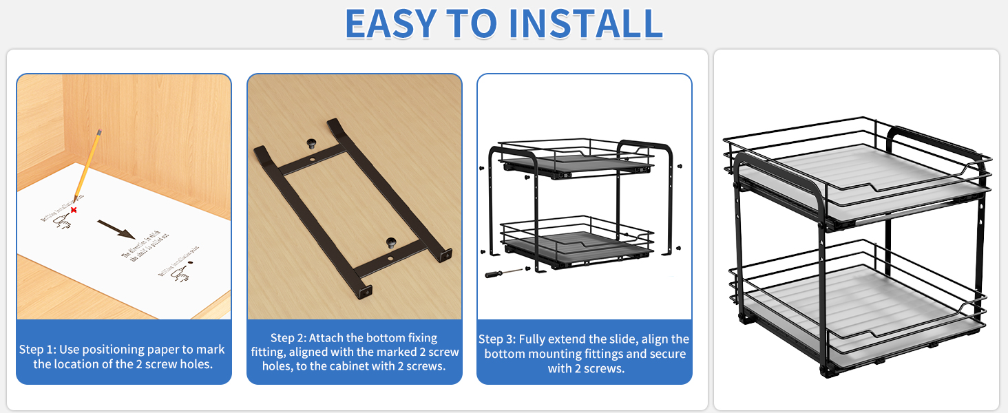 AIRUJIA Pull-Out Spice Rack, 2-Tier Dish Cabinet Organizer, Spice Rack Cabinet, Spice Rack, Lift-Up Bathroom Sink Shelf, Spice Organizer for Kitchen, L26.4*W23.2*H23CM